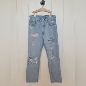 Levis 501 Original Cropped And Distressed Jeans 25x26